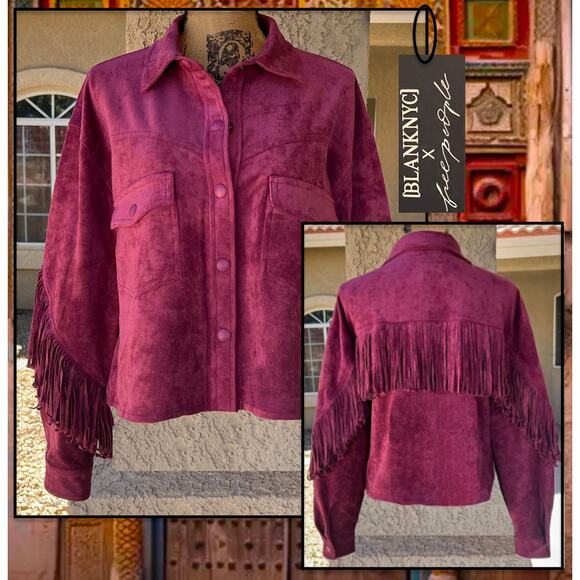 Free People Blank NYC Twist & Shout Vegan Suede Jacket Size L NWT - Picture 5 of 5